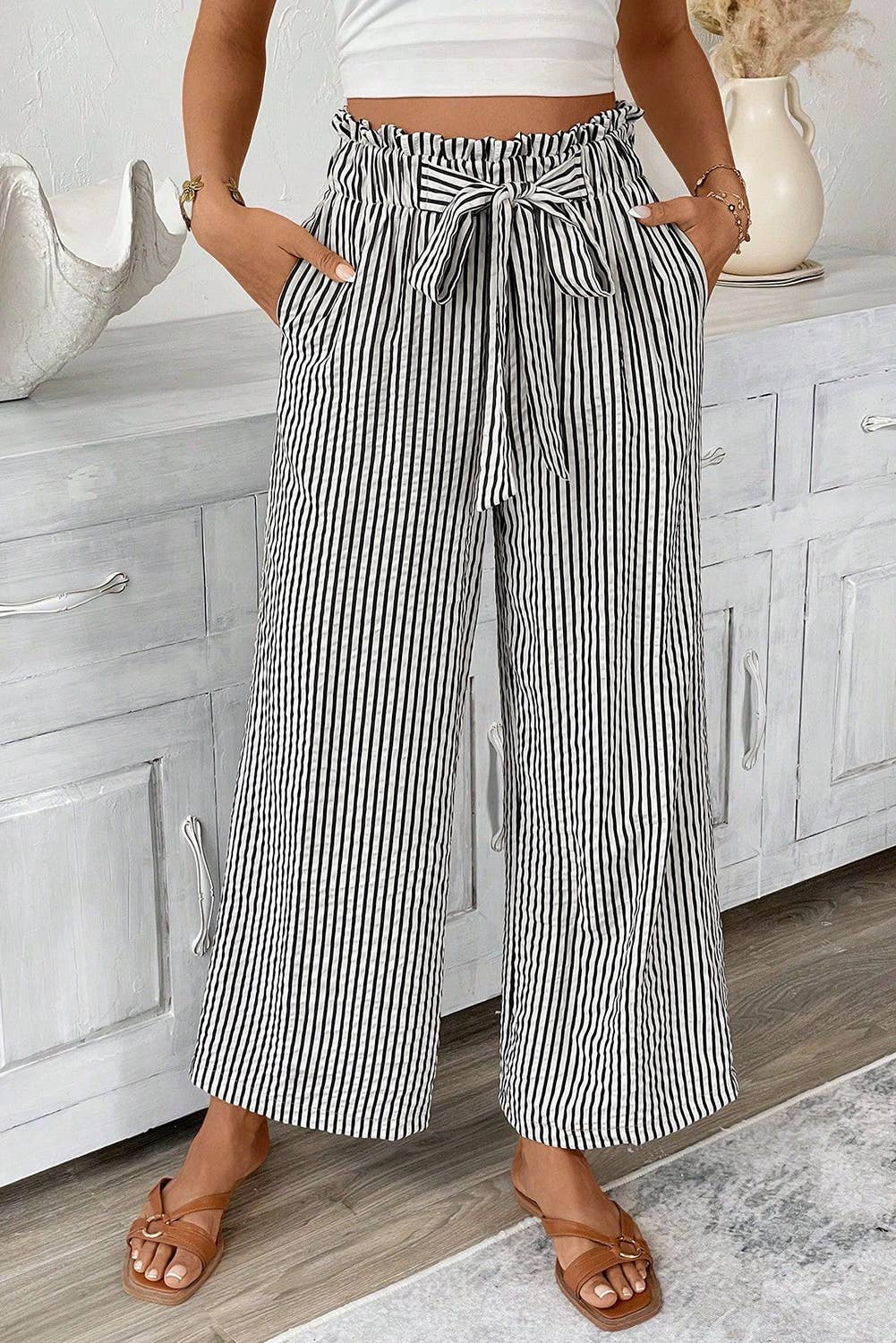 Stripe Plus Size Loose Straight Casual Pants S-4X