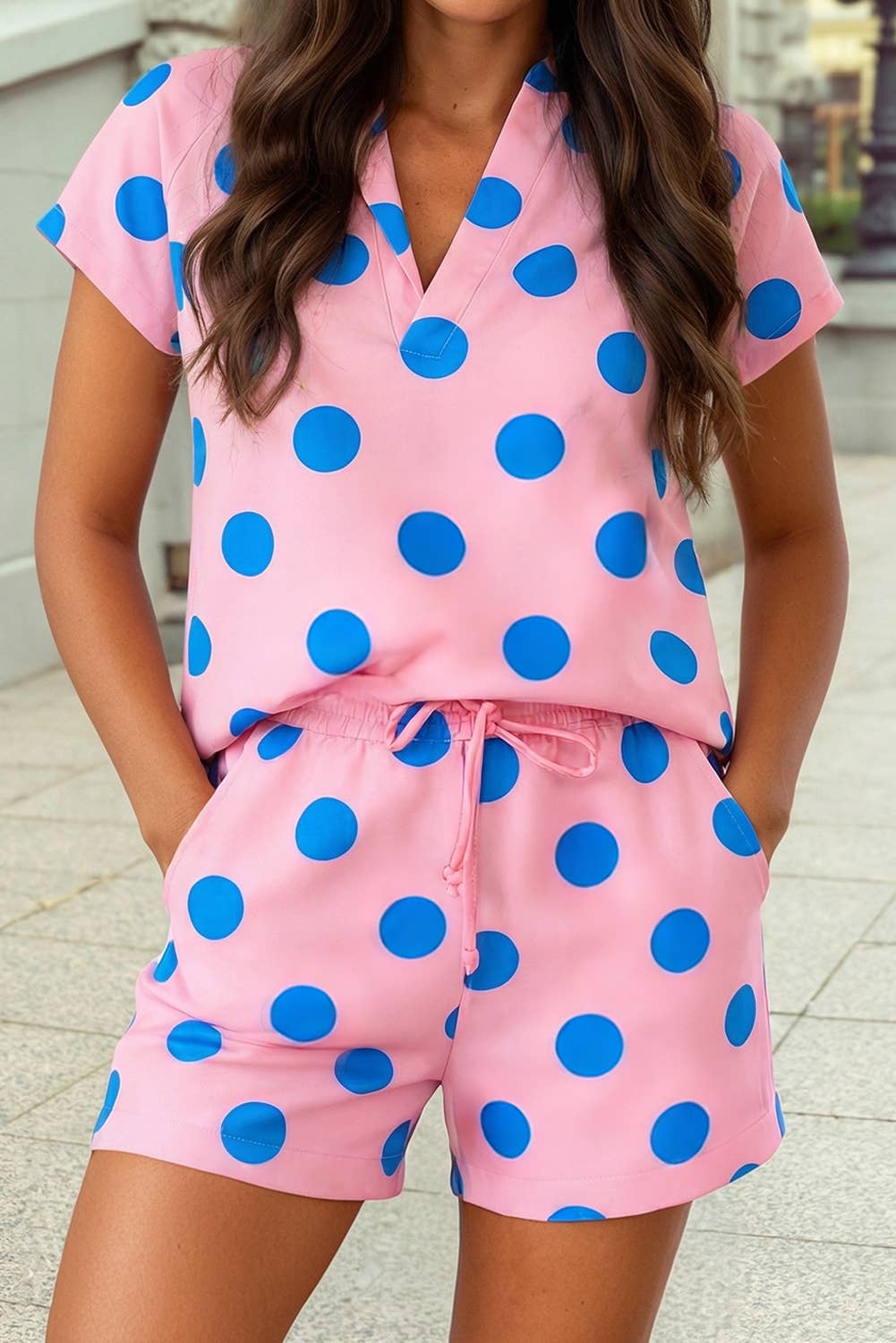 Polka Dot Short Sleeve Top and Shorts Set