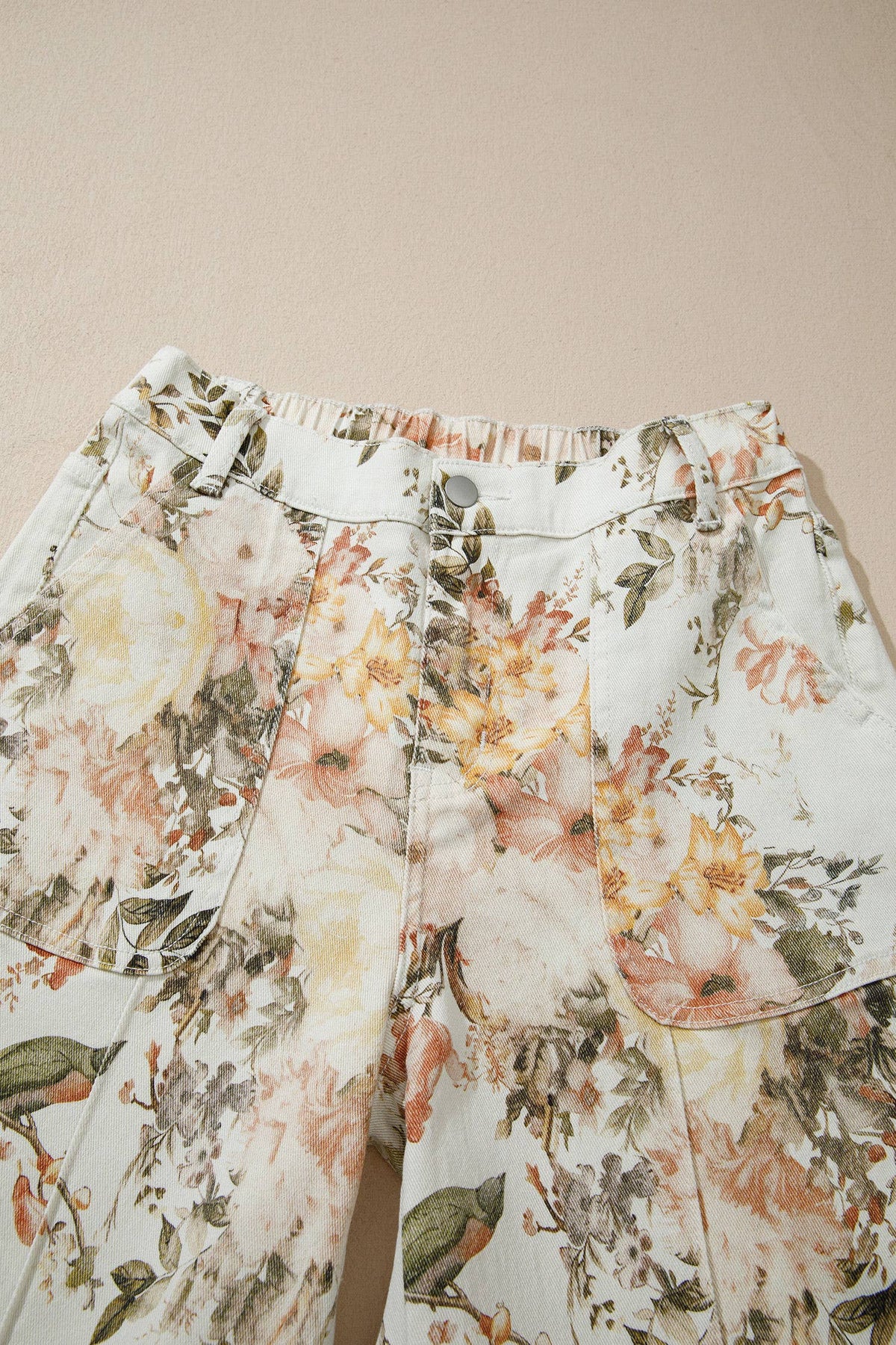 Floral Print High Waisted Wide Leg Denim Jeans