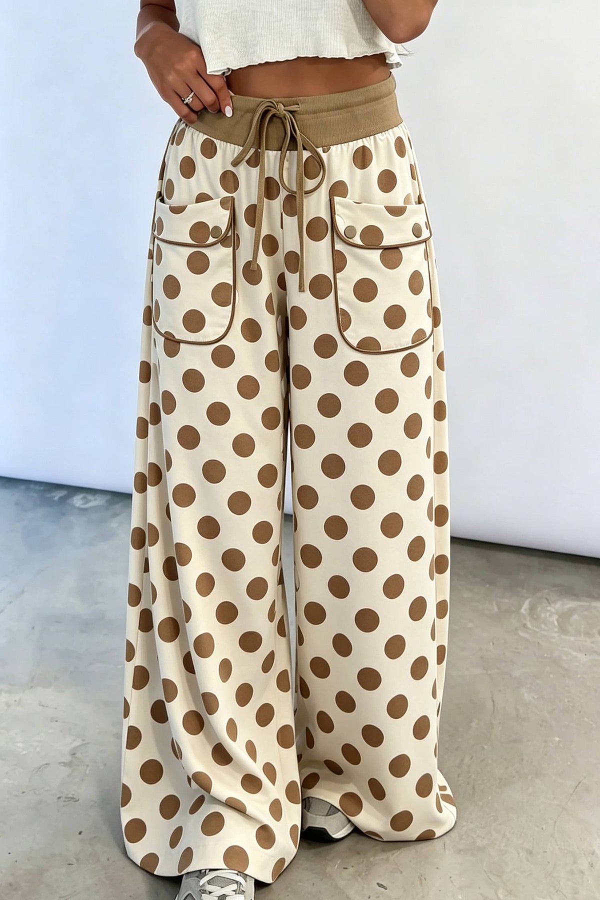 Polka Dot Drawstring Pocket Wide Leg Pant (S-XL)