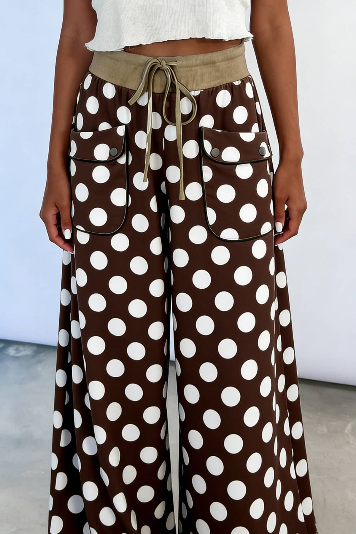Polka Dot Drawstring Pocket Wide Leg Pant (S-XL)