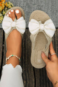 Stitched Bow Decor Straw Woven Flip Flop Slippers | US6-10