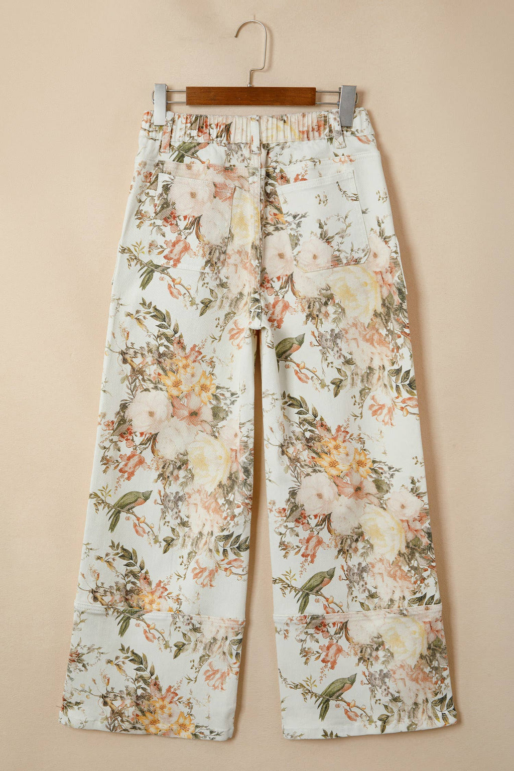 Floral Print High Waisted Wide Leg Denim Jeans