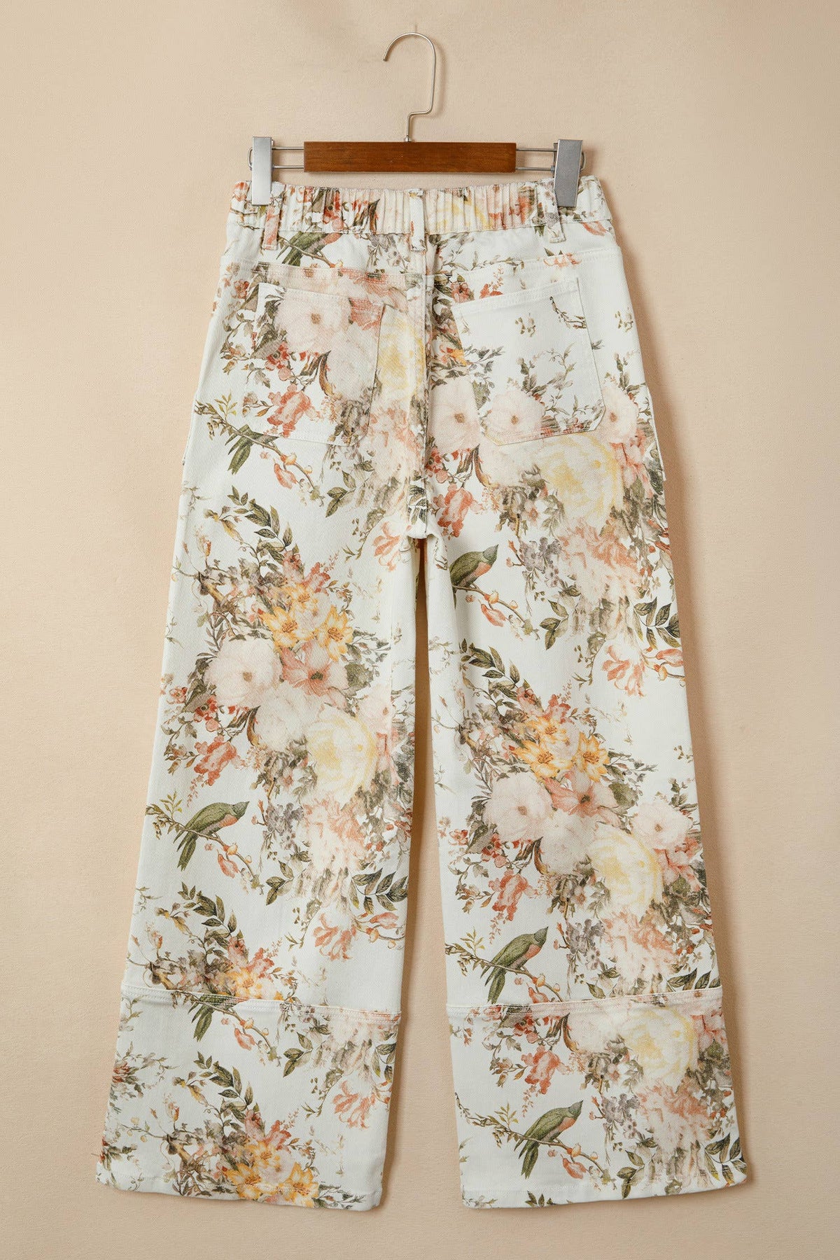 Floral Print High Waisted Wide Leg Denim Jeans