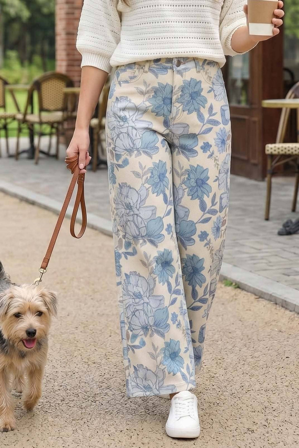 Floral Print Straight Leg Cotton Span Jean Pants VP83031A