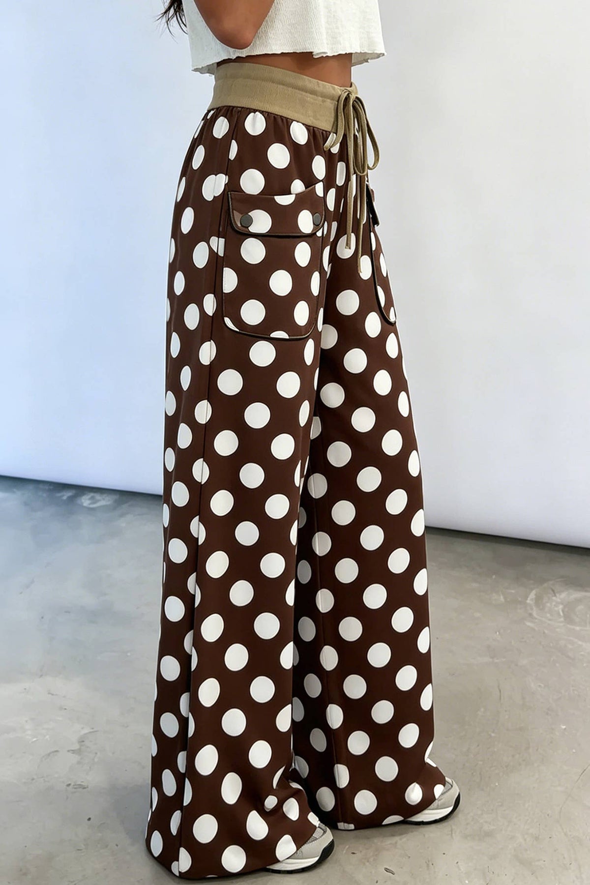 Polka Dot Drawstring Pocket Wide Leg Pant (S-XL)
