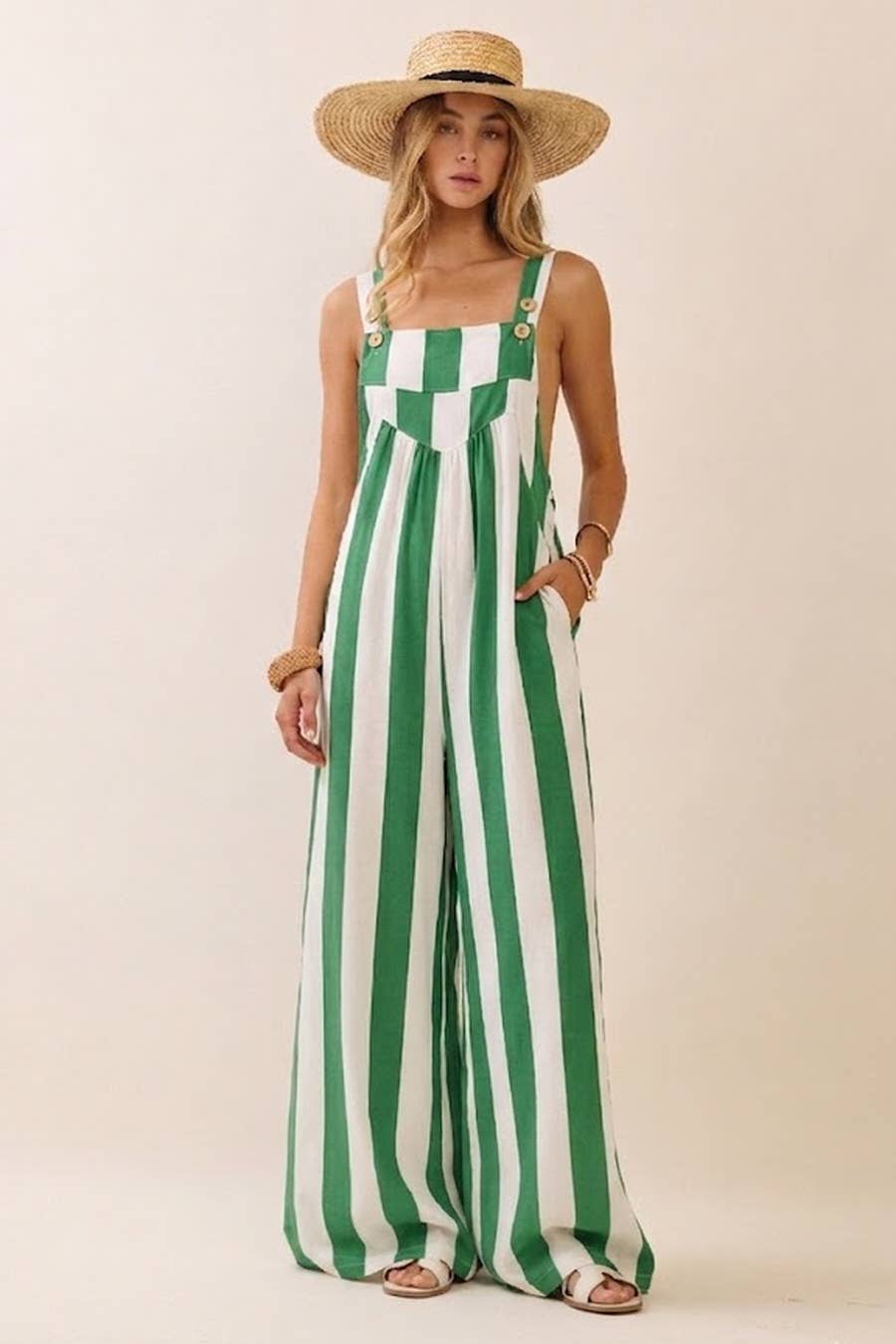 Vertical Stripe Wide Leg Jumpsuit