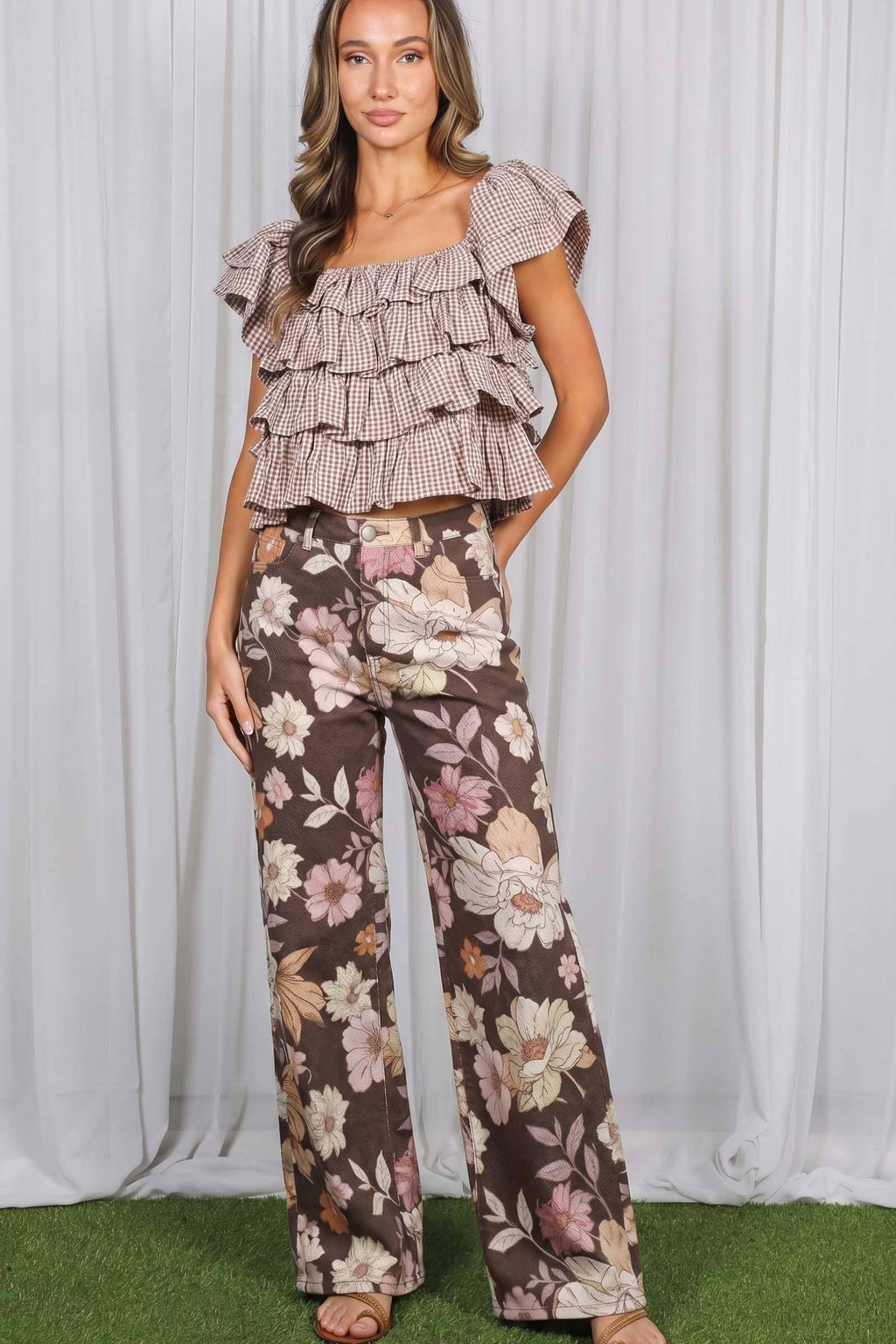 Floral Print Straight Leg Cotton Span Jean Pants VP83031A