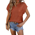 Women Crew Neck Short Sleeve Knit Top with Pocket