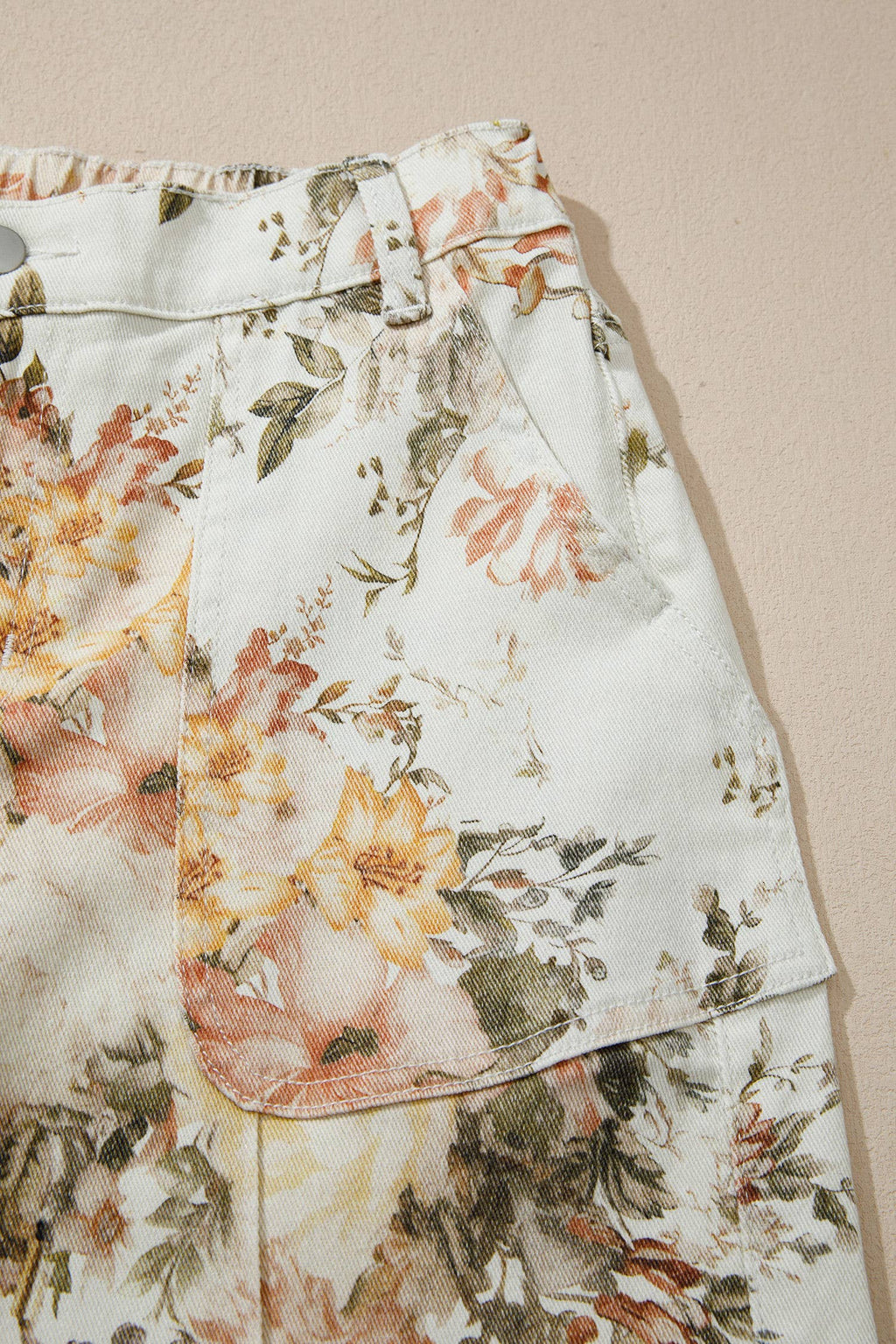 Floral Print High Waisted Wide Leg Denim Jeans