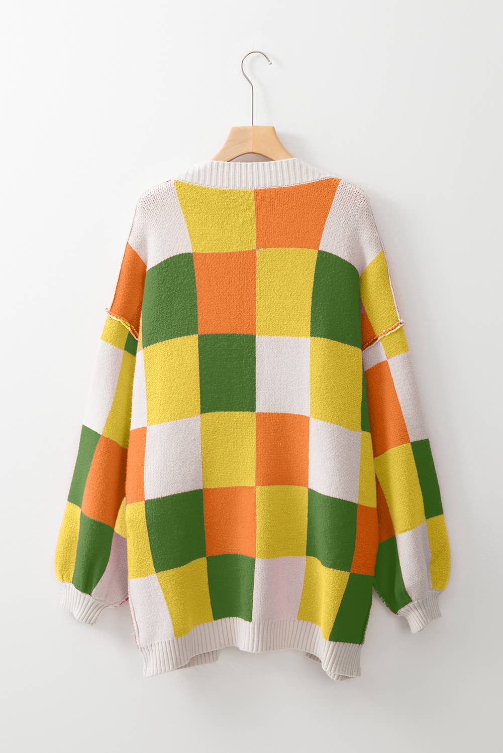 F/W Checkered Drop Shoulder Open Front Cardigan (S-XL)