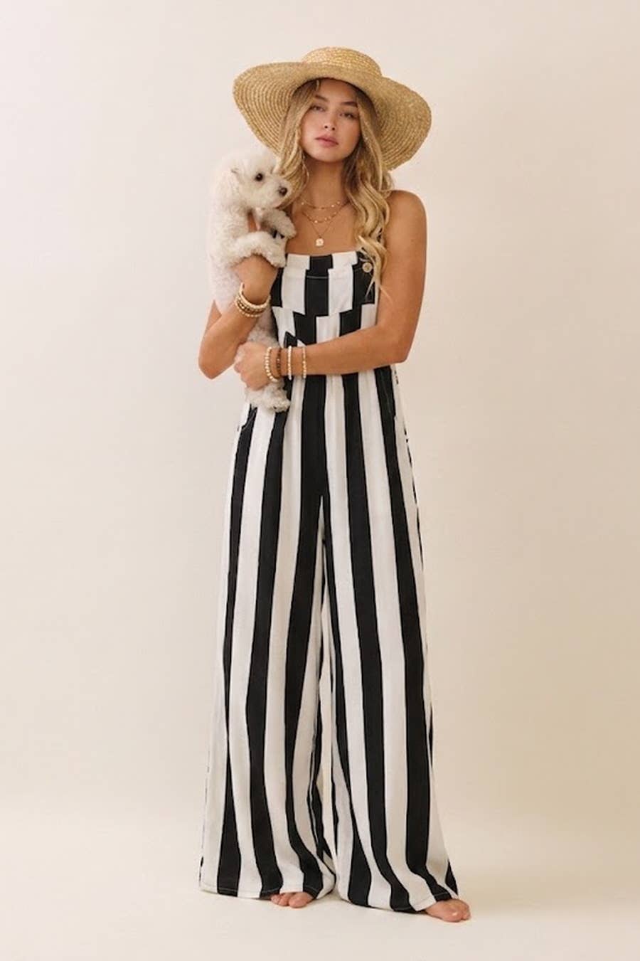 Vertical Stripe Wide Leg Jumpsuit