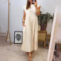Elegant fashion round neck sleeveless pleated long dress