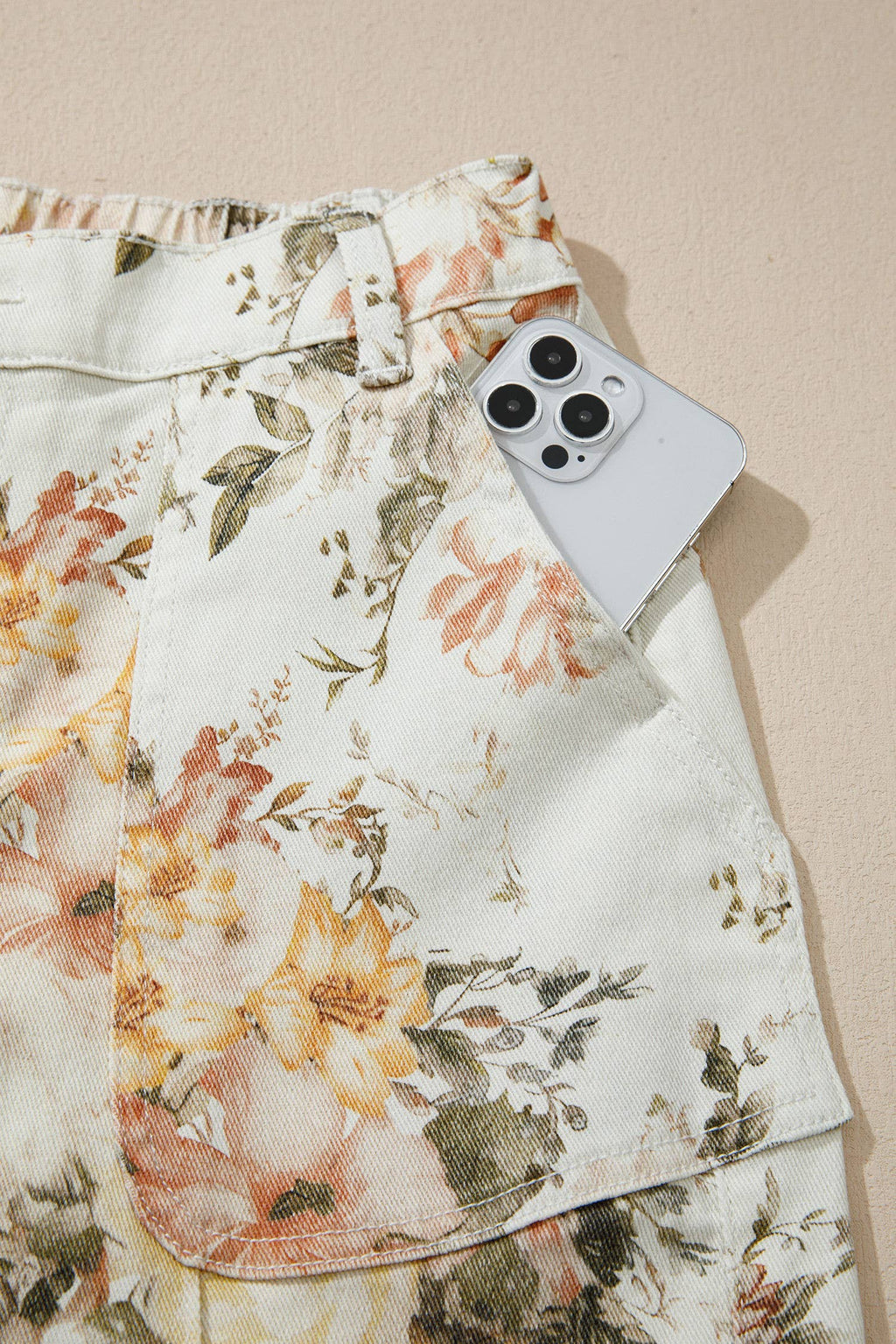 Floral Print High Waisted Wide Leg Denim Jeans