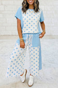 Colorblock Polka Dot Top Pocket Wide Leg Pant 2 PC Sets