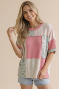Round Neck Drop Shoulder Oversized Loose Fit Short Sleeve Textured Knit Top